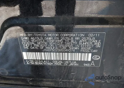 2011 Lexus Is 250 z USA, uszkodzony, nr VIN JTHCF5C22B5049274